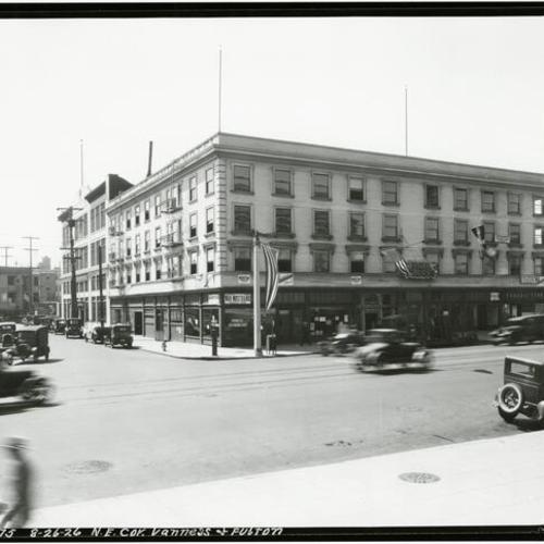 [Site of future War Memorial Veterans Building, view of northeast corner of Van Ness Avenue and Fulton Street]