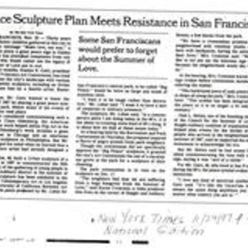 Peace Sculpture Plan..., New York Times, November 24 1997