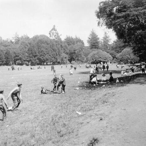 [People playing baseball in Golden Gate Park]