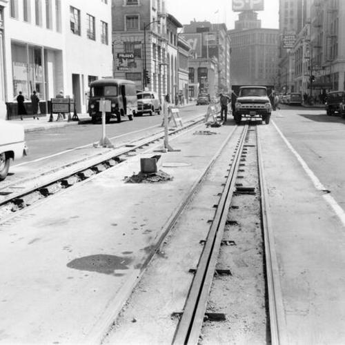 [Track reconstruction, view east of California Street, west of Front Street]
