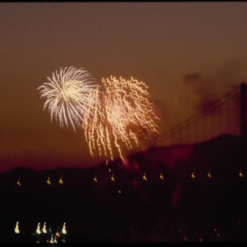 Fireworks with Golden Gate Bridge in background
