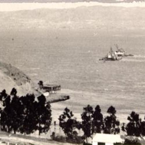 [View from Yerba Buena Island at Key Route Pier during San Francisco-Oakland Bay Bridge construction]