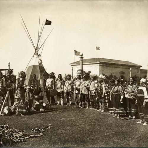 [Blackfoot Indians at the Panama-Pacific International Exposition on Glacier National Park Day]