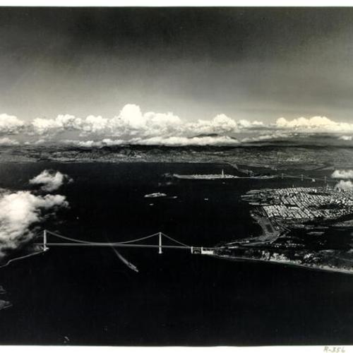 [Aerial view of the Golden Gate Bridge and San Francisco Bay]
