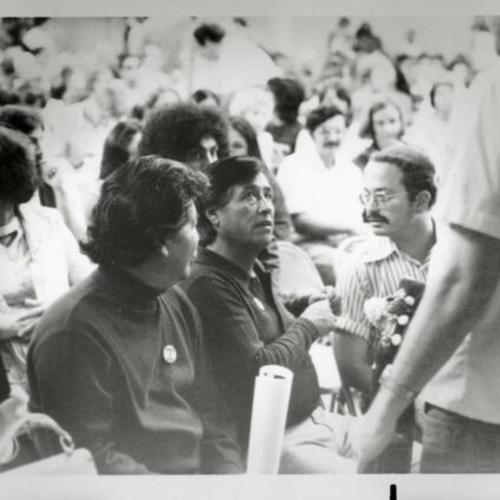 [Cesar Chavez at a Farm Workers Union rally]