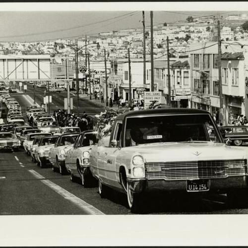 [Matthew Johnson, Jr.'s funeral procession on Third Street after the 1966 Bayview-Hunters Point riots]