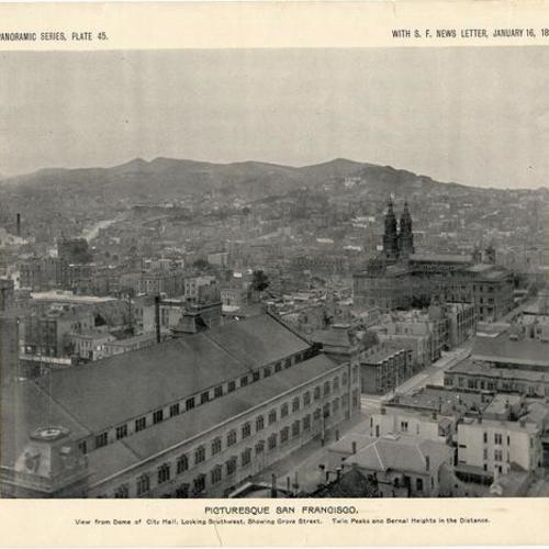 PICTURESQUE SAN FRANCISCO; View from Dome of City Hall, Looking Southwest, Showing Grove Street. Twin Peaks and Bernal Heights in the Distance