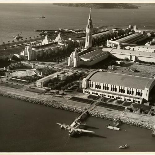 [Aerial view of construction of Golden Gate International Exposition on Treasure Island]