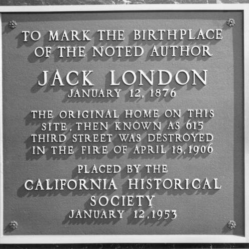 [Plaque dedicated to Jack London]