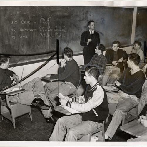 [Brother Charles Fahey teaching to Riordan High School students]