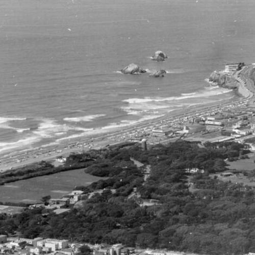 [Aerial view looking at Ocean Beach at the end of Golden Gate Park]