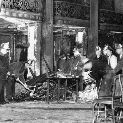 [Firemen at the St. Francis Hotel after a fire]