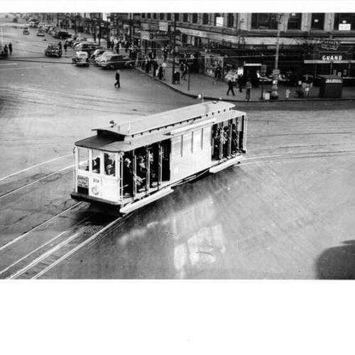 [Sacramento Street cable car number 19 leaving ferry building]
