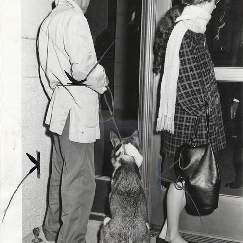 [Robert Enligh and his dog Juno standing outside the San Francisco Opera House]