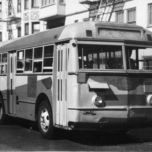 [Bus used as temporary replacement for the Hyde Street Cable Line during construction of the Broadway Tunnel]