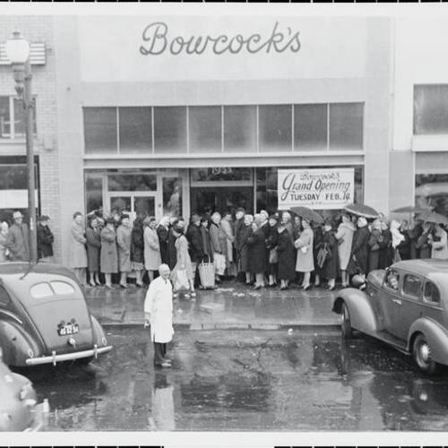 [Grand opening and exterior of Bowcock's Market]