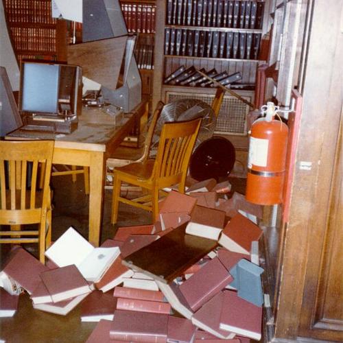 [Damage in the Periodicals Department of San Francisco Public Library caused by the October 17, 1989 Loma Prieta Earthquake]