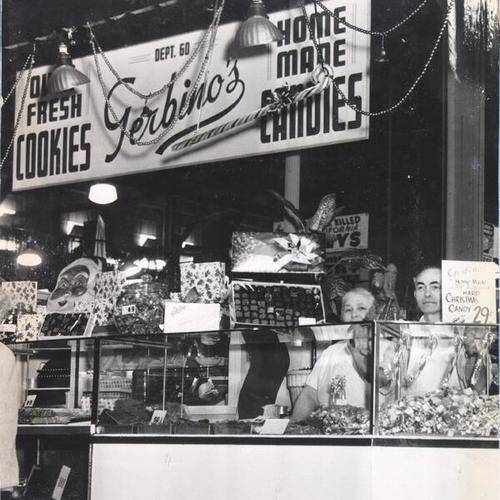 [Gerbino's homemade cookies and candy counter at the Crystal Palace Market]