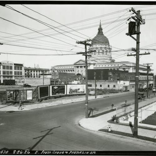 [Site of future War Memorial Veterans Building, view from east at Grove Street and Franklin Street]