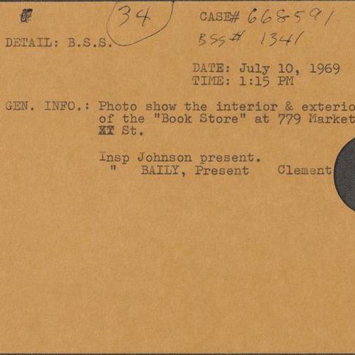 Envelope for Bureau of Special Services (BSS) Case 1341, "Book Store," 779 Market Street