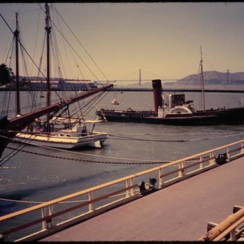 Sailboats and Steamboat docked at Fisherman's Wharf