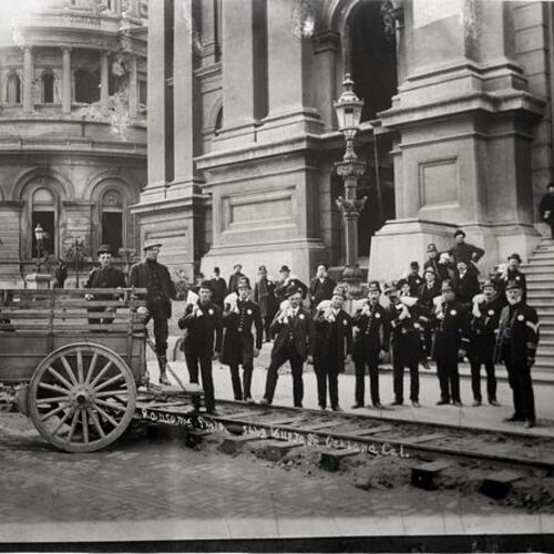 [San Francisco Police officers in front of City Hall]