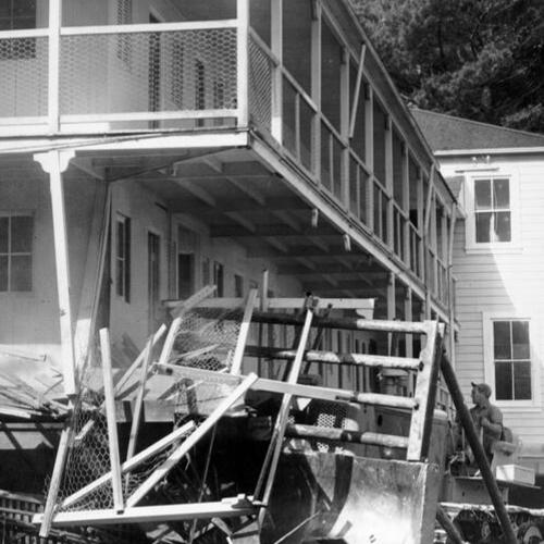 [Building being demolished in the Hospital Cove area on Angel Island]