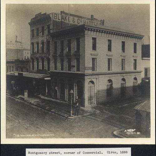 Montgomery street, corner of Commercial. Circa. 1868