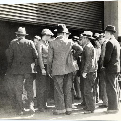 [Strike breakers on dock during longshoremen's strike of 1934]