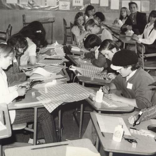 [A. P. Giannini Junior High School students working on crafts]