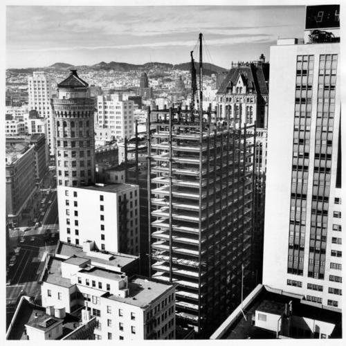 [Construction of a 43-story Wells Fargo Bank building at Montgomery and Sutter streets]