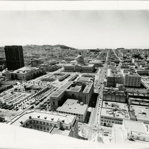 [Aerial view of Civic Center looking west]