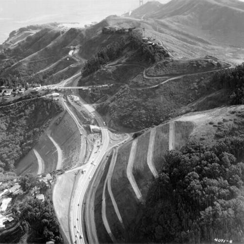 [Aerial view of the Waldo approach to the Golden Gate Bridge]