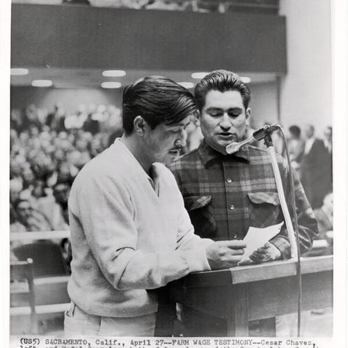 [Cesar Chavez and Rafel Gonzales testifying before the Senate Labor Committee]