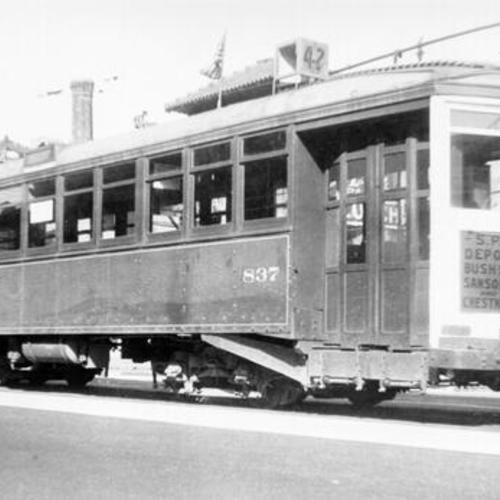 [Market Street Railway Company 42 line streetcar at 3rd and Townsend streets]