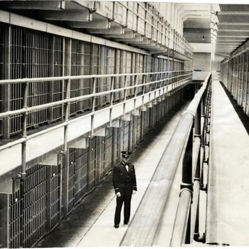 [Three tiers of Alcatraz Island prisons main cell block]