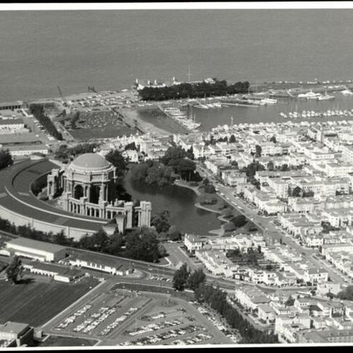 [Aerial view of the Palace of Fine Arts, Marina District]