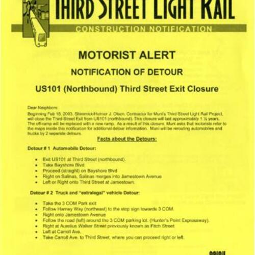 Third Street Light Rail Contruction Notification newsletter