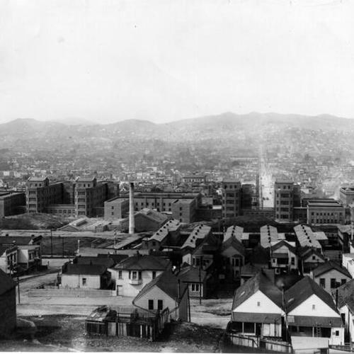 [View of San Francisco General Hospital buildings looking west]