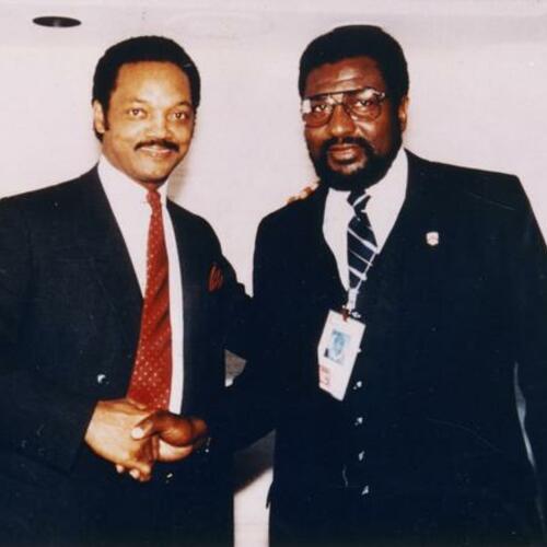 [Officer Marion Jackson at Democratic Convention with Jesse Jackson]
