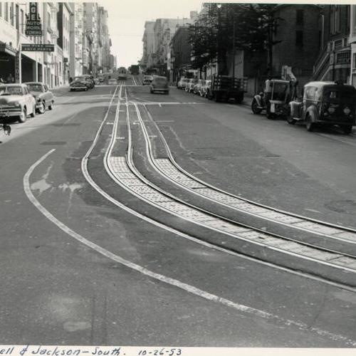 [Cable car tracks on Powell at Jackson Street]