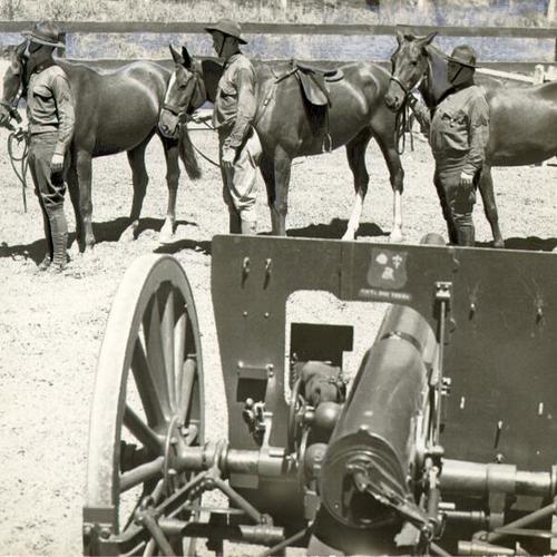 [Three soldiers of the 143rd Artillery at the Presidio]