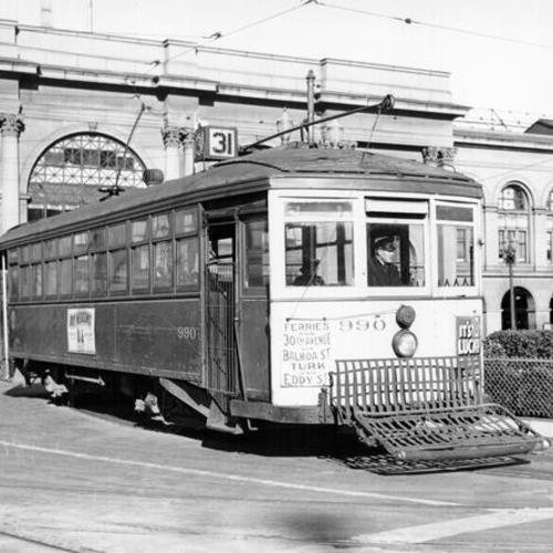 [Market Street Railway Company 31 line streetcar in front of the Ferry Building]