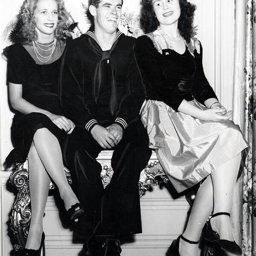 [Nancy Heywood, Bernard Costello and Eleanor Maguire at the Furlough Fun Room operated by the San Francisco Junior League at the Palace Hotel]