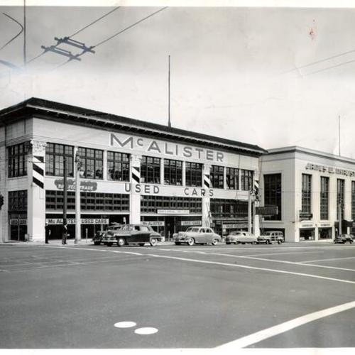 [James W. McAlister Chrysler-Plymouth dealership at Van Ness Avenue and Sutter Street]