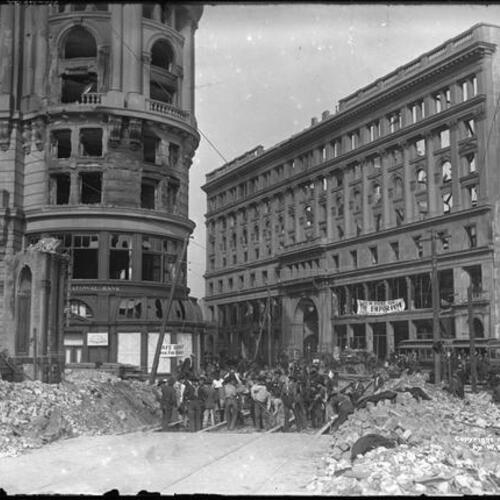 Remains of Flood Building and Emporium Department Store after earthquake
