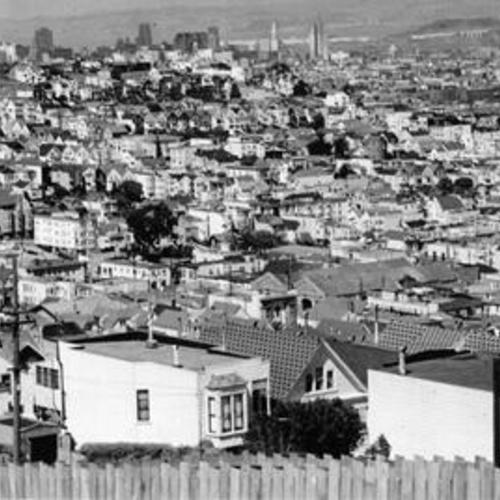 [Skyline of San Francisco, looking north-east from Douglas Street near 28th Street]