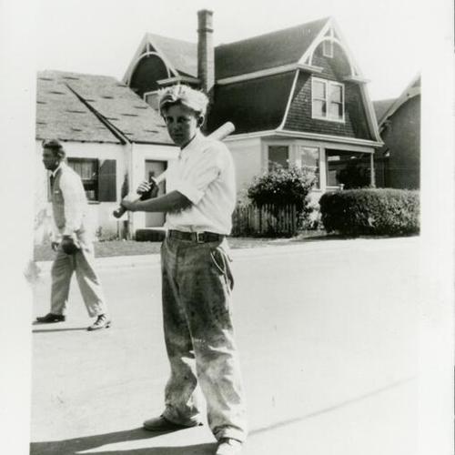 [Tom playing baseball at an unknown street in San Mateo]