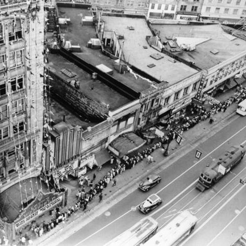 [View from above of line outside the Warfield Theatre]