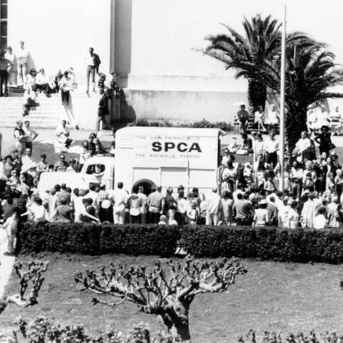 [SPCA truck and crowd during Golden Gate Park Centennial celebration]
